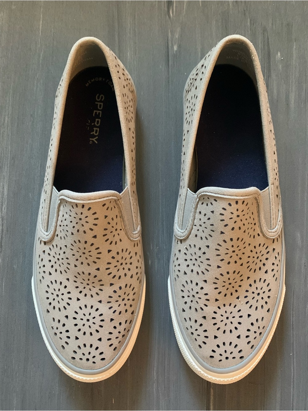 Sperry Memory Foam Suede Top with Cut-out Pattern Sneakers